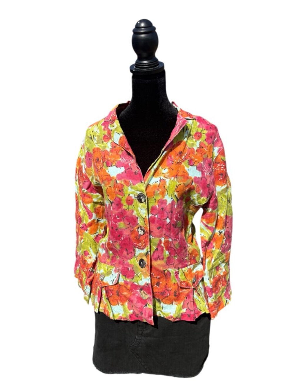 100% linen vintage 90s Y2k artsy floral cropped button up jacket‎ phoebe
